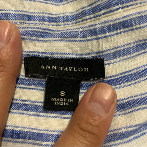 Ann Taylor 100%LINEN Blue White Striped Top Sz S - Picture 6 of 9